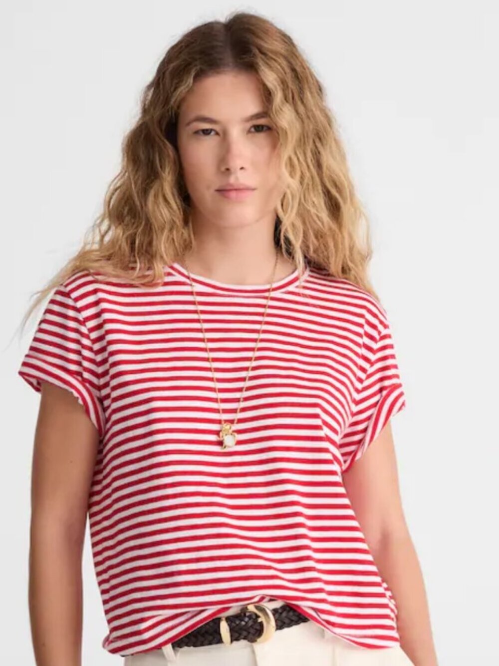 Madewell The Easy Crop Crewneck Tee in Soft Slub, Festival Red, Medium, NWT